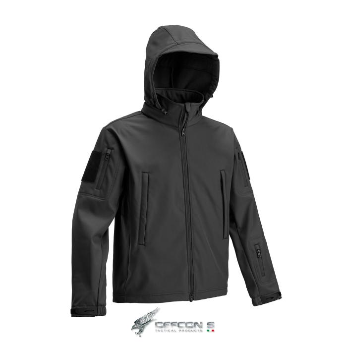 DEFCON 5 BLACK SOFT SHELL TACTICAL JACKET WITH HOOD