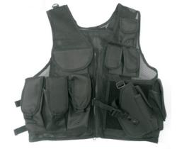 BLACK TACTICAL VEST WITH 10 POCKETS AND HOLSTER