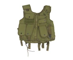 GREEN TACTICAL VEST WITH 7 POCKETS AND HOLSTER