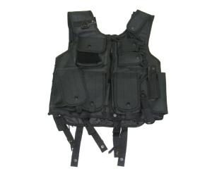 BLACK TACTICAL VEST WITH 7 POCKETS AND HOLSTER