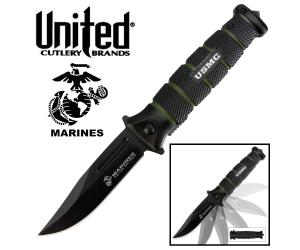 UNITED CUTLERY USMC COMBAT KNIFE BLACK & GREEN ASSISTED OPENING