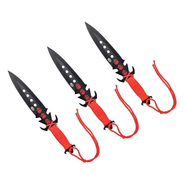 SCK SET 3x &quot;RED SKULL&quot; THROWING KNIVES WITH SHEATH