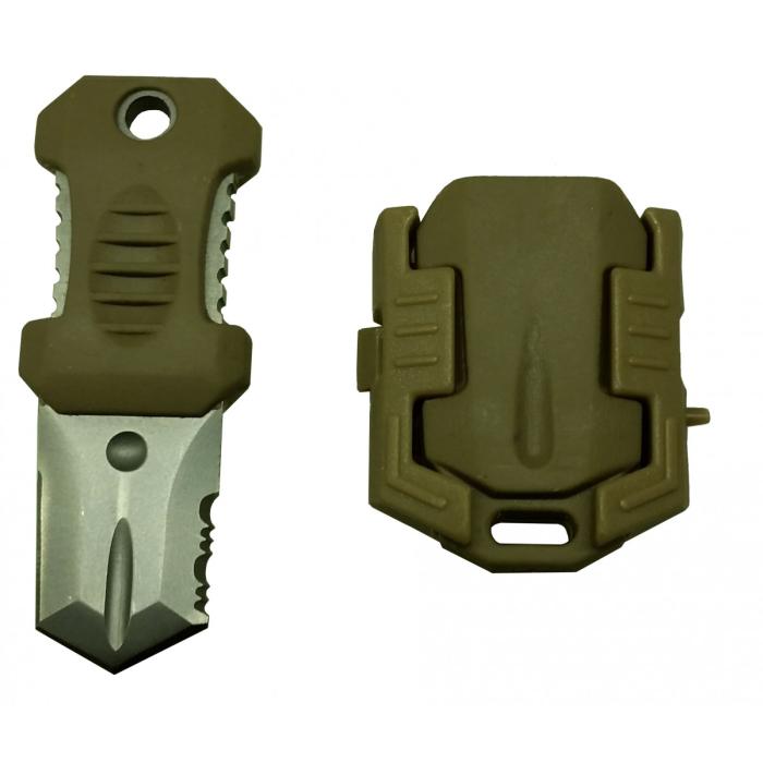 TACTICAL KNIFE FOR SPRING ATTACHMENTS WITH TAN SHEATH
