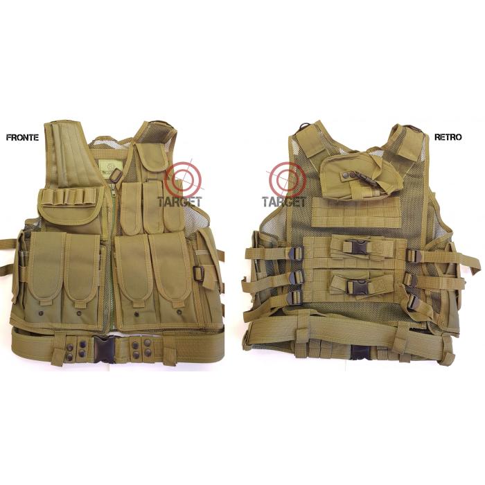EXAGON GREEN TACTICAL VEST WITH 13 POCKETS AND HOLSTER